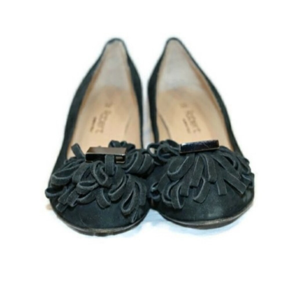 De Robert Italy Black Suede Fringe Block Heel Pumps EU 36 US 6 Square Toe Luxury